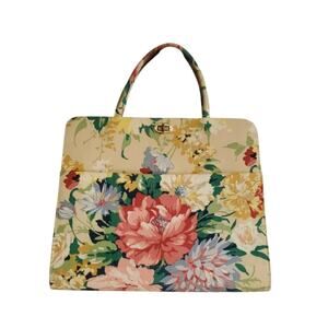 1960s Margaret Smith Yellow Floral Structured Handbag Top Handle Purse Bag Vtg